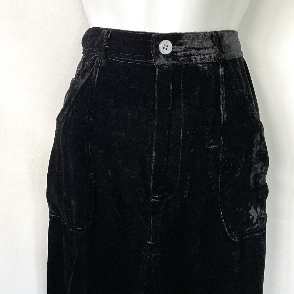 J. Jill Black Crushed Velvet Maxi Skirt Petite 4P Elastic Waist Pockets - Picture 3 of 7
